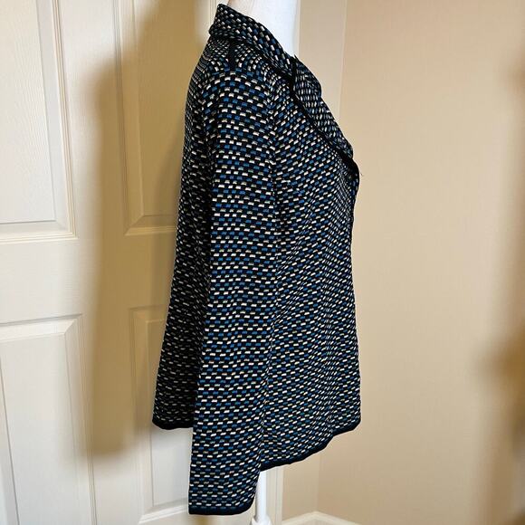 Exclusively Misook Blue, White, Black Metallic Blazer Style Knit Cardigan Large - Picture 5 of 10